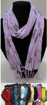 Sheer Scarf with Fringe--Pinstripe/Roses/Sparkle